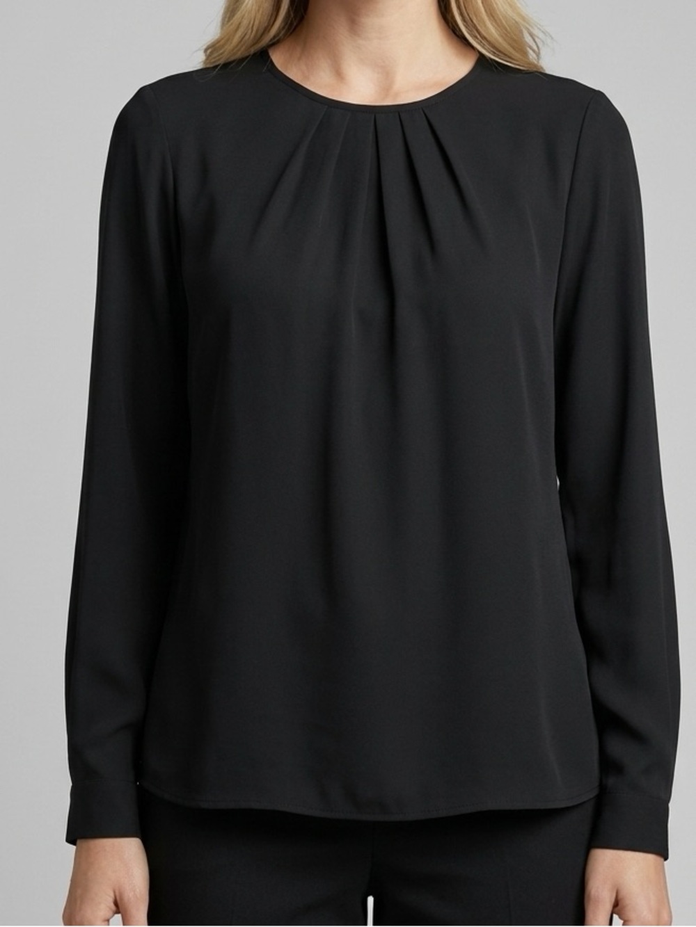 Express  Black Long Sleeve Pleated Neck Blouse top size M Elegant 100% Cotton